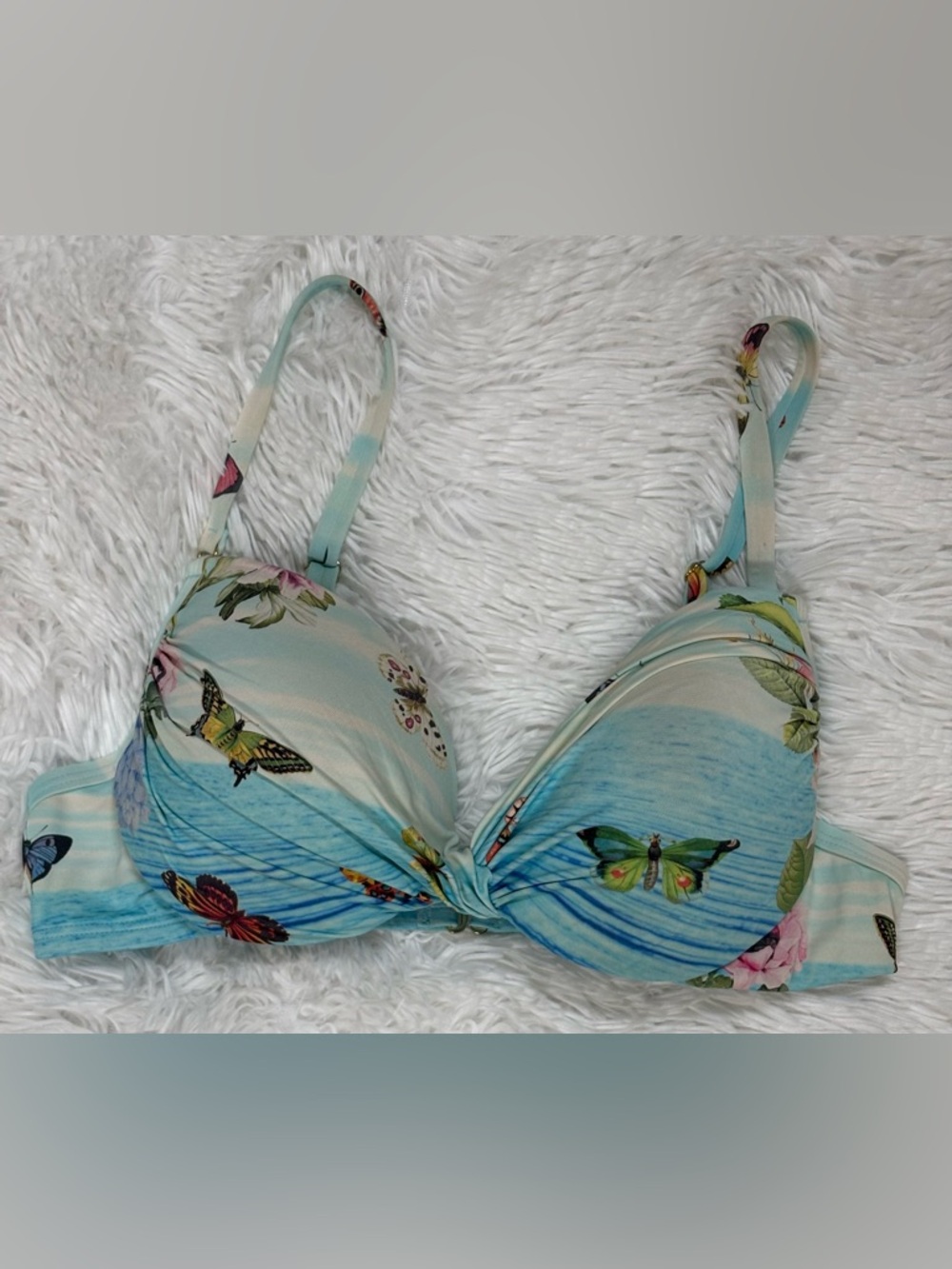 Johnny Was Light Blue Floral Bikini Top